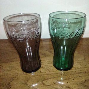 2 McDonald's Coke Coca Cola glasses  (1 purple and 1 green)